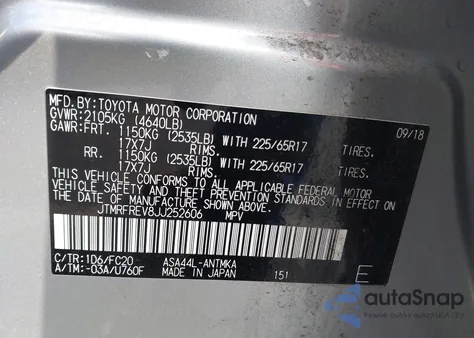 2018 Toyota Rav4 Xle z USA, uszkodzony, nr VIN JTMRFREV8JJ252606